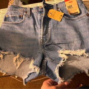 Levi's Blue Distressed Jean Shorts High-Waisted